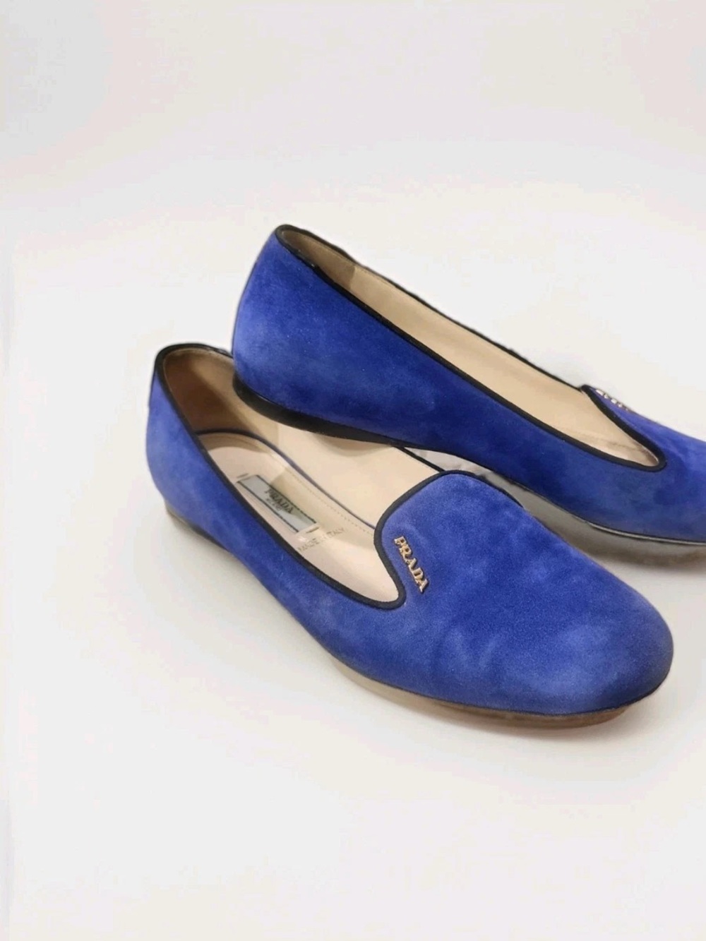 Prada Blue Suede Smoking Slippers